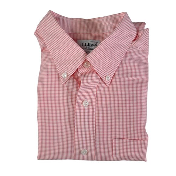 LL Bean Mens Medium Regular Shirt Traditional Fit Short Sleeve 280481 Orange - Picture 7 of 9